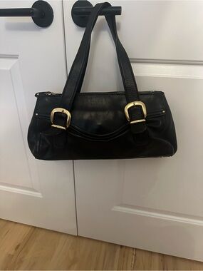 Michael Kors Vintage Black Leather Satchel Gold Buckle
